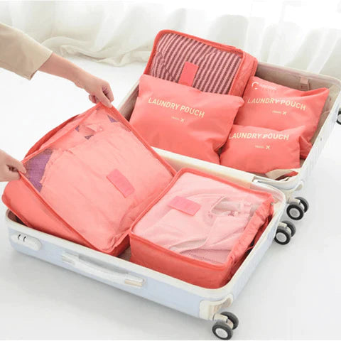 Kit Organizador de Malas Laundry Pouch (6 Unidades) – Impermeável e Compacto para Viagens